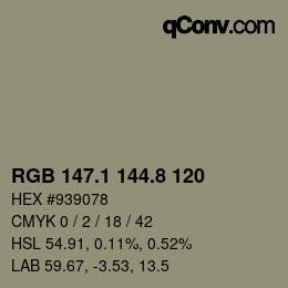 Color code: RGB 147.1 144.8 120 | qconv.com