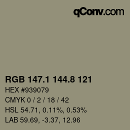Color code: RGB 147.1 144.8 121 | qconv.com