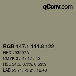カラーコード: RGB 147.1 144.8 122 | qconv.com