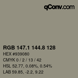 Color code: RGB 147.1 144.8 128 | qconv.com