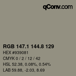 カラーコード: RGB 147.1 144.8 129 | qconv.com