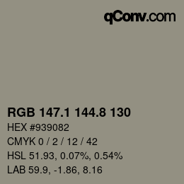 Color code: RGB 147.1 144.8 130 | qconv.com