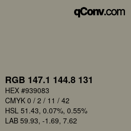 Color code: RGB 147.1 144.8 131 | qconv.com