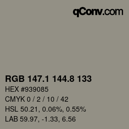 Color code: RGB 147.1 144.8 133 | qconv.com