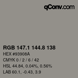 Color code: RGB 147.1 144.8 138 | qconv.com