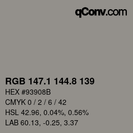Color code: RGB 147.1 144.8 139 | qconv.com