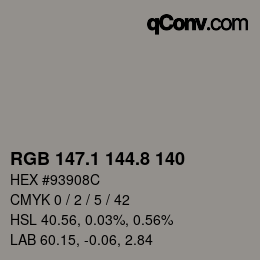 Color code: RGB 147.1 144.8 140 | qconv.com