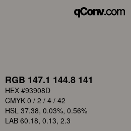Color code: RGB 147.1 144.8 141 | qconv.com