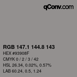 Color code: RGB 147.1 144.8 143 | qconv.com