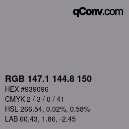 Color code: RGB 147.1 144.8 150 | qconv.com
