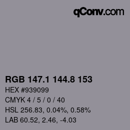 Color code: RGB 147.1 144.8 153 | qconv.com
