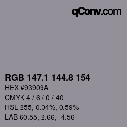 Color code: RGB 147.1 144.8 154 | qconv.com