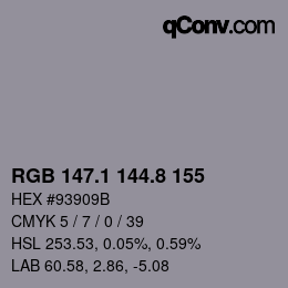 Código de color: RGB 147.1 144.8 155 | qconv.com