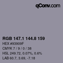Color code: RGB 147.1 144.8 159 | qconv.com