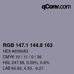 Color code: RGB 147.1 144.8 163 | qconv.com