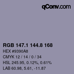 Color code: RGB 147.1 144.8 168 | qconv.com