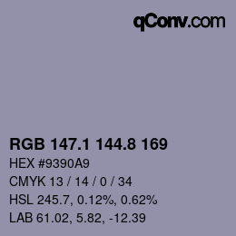 Color code: RGB 147.1 144.8 169 | qconv.com