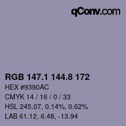 Color code: RGB 147.1 144.8 172 | qconv.com