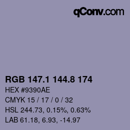 Farbcode: RGB 147.1 144.8 174 | qconv.com