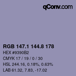 Color code: RGB 147.1 144.8 178 | qconv.com