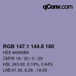 カラーコード: RGB 147.1 144.8 180 | qconv.com