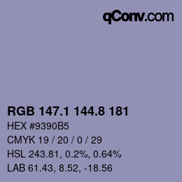 カラーコード: RGB 147.1 144.8 181 | qconv.com