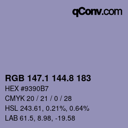 カラーコード: RGB 147.1 144.8 183 | qconv.com