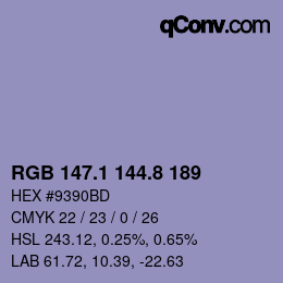 カラーコード: RGB 147.1 144.8 189 | qconv.com