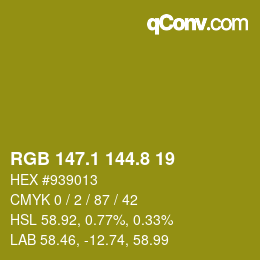 カラーコード: RGB 147.1 144.8 19 | qconv.com