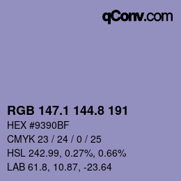 Color code: RGB 147.1 144.8 191 | qconv.com