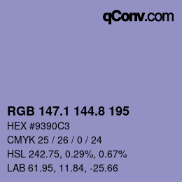 カラーコード: RGB 147.1 144.8 195 | qconv.com