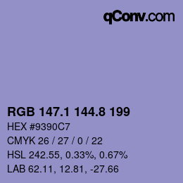 カラーコード: RGB 147.1 144.8 199 | qconv.com