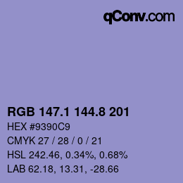 Color code: RGB 147.1 144.8 201 | qconv.com
