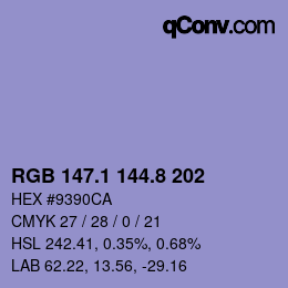 カラーコード: RGB 147.1 144.8 202 | qconv.com
