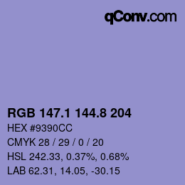 Color code: RGB 147.1 144.8 204 | qconv.com