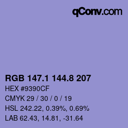 Farbcode: RGB 147.1 144.8 207 | qconv.com