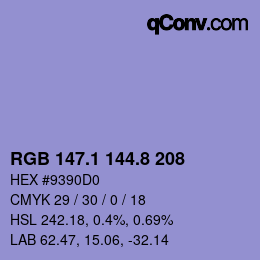 カラーコード: RGB 147.1 144.8 208 | qconv.com
