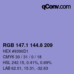 カラーコード: RGB 147.1 144.8 209 | qconv.com