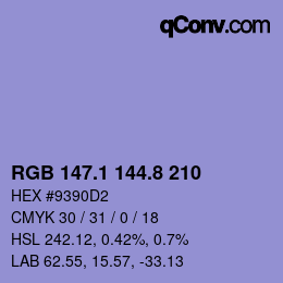 カラーコード: RGB 147.1 144.8 210 | qconv.com