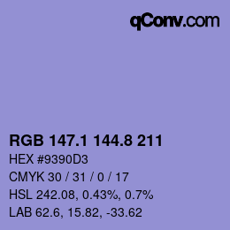 カラーコード: RGB 147.1 144.8 211 | qconv.com