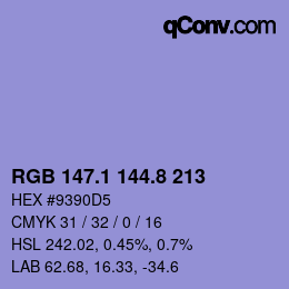 カラーコード: RGB 147.1 144.8 213 | qconv.com