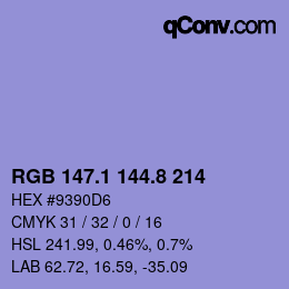 カラーコード: RGB 147.1 144.8 214 | qconv.com