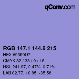 カラーコード: RGB 147.1 144.8 215 | qconv.com