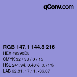 カラーコード: RGB 147.1 144.8 216 | qconv.com
