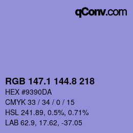 カラーコード: RGB 147.1 144.8 218 | qconv.com