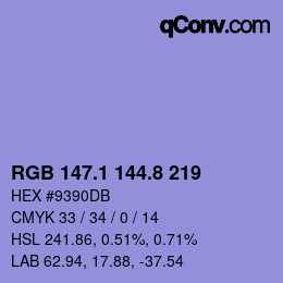 カラーコード: RGB 147.1 144.8 219 | qconv.com