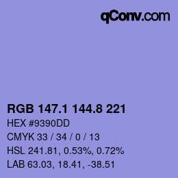 カラーコード: RGB 147.1 144.8 221 | qconv.com