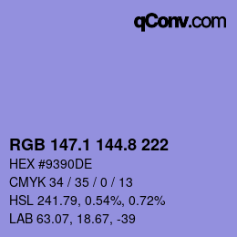 カラーコード: RGB 147.1 144.8 222 | qconv.com
