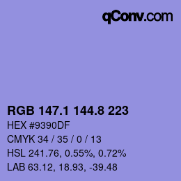 カラーコード: RGB 147.1 144.8 223 | qconv.com
