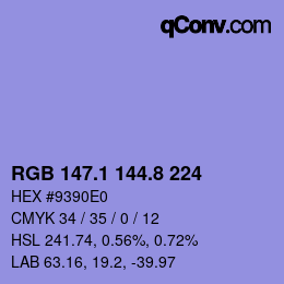 カラーコード: RGB 147.1 144.8 224 | qconv.com